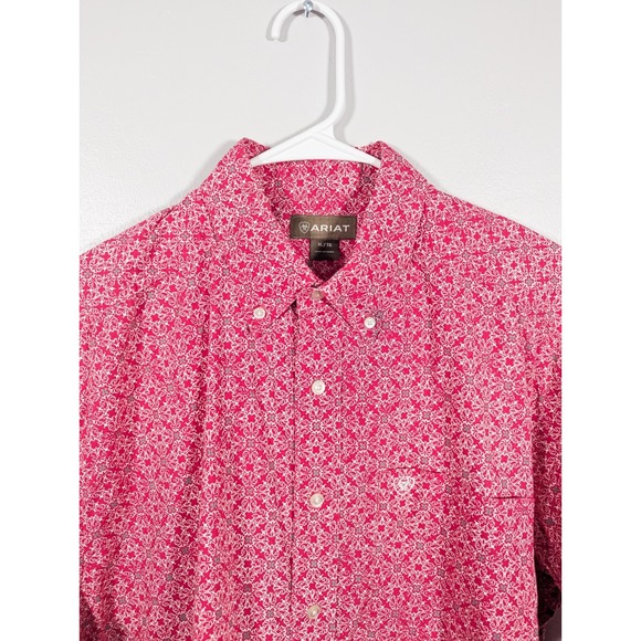 Ariat Shirt Mens XL Button Up Rancher Workwear Paisley Geometric Pink - Picture 1 of 9